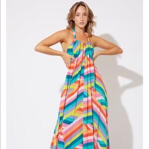 NWT South Moon Under Juniper Blu Rainbow Striped Maxi Dress Women's Size Small